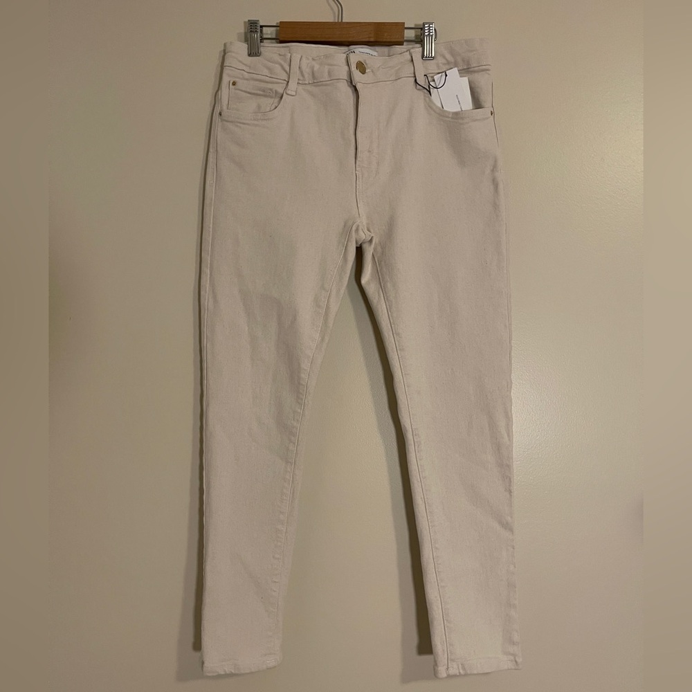 Zara Jeans Womens Size 10 Cream Oatmeal Straight Mid Rise Denim Bottoms